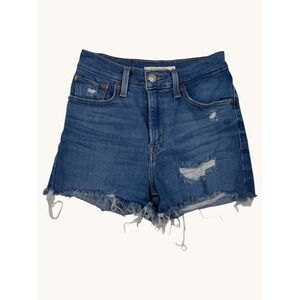 Levis High Rise Shorts 24 Blue Denim Distressed Raw Hem Cut Off 72878-0021